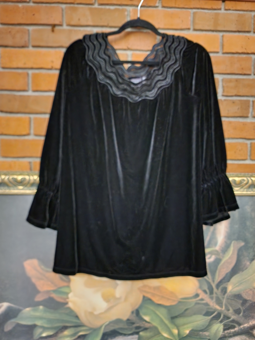 Rafaella Black Velvet Scalloped Yoke Blouse